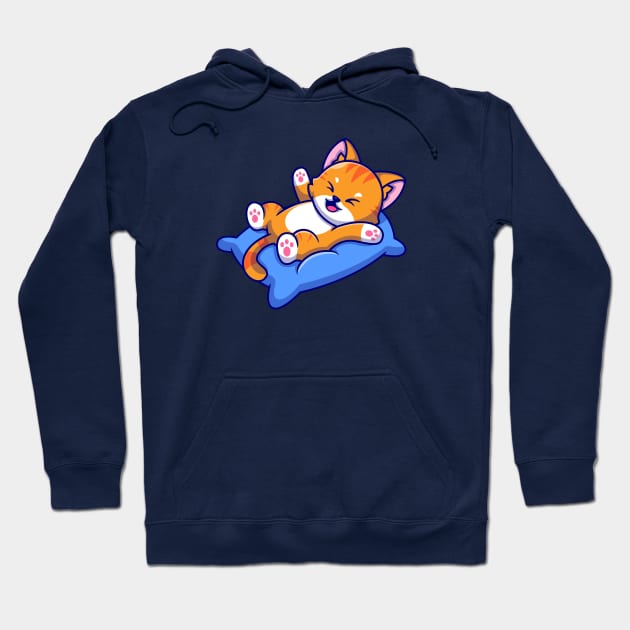 Cute Cat Playing On Pillow Cartoon Hoodie by Catalyst Labs